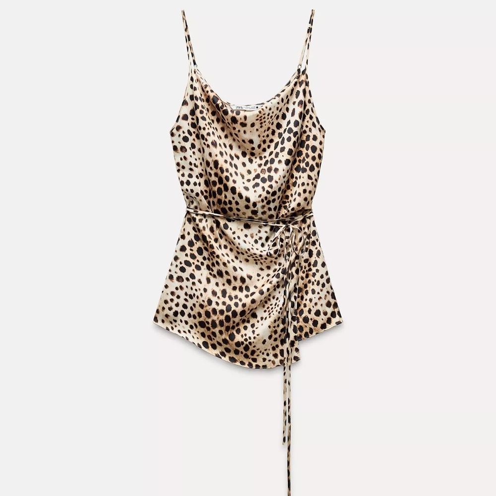 Zara Leopard Print Satin Blouse - Tan and Black